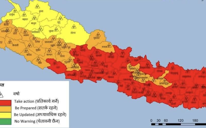 बुधबार  रातिदेखि शनिबार बिहानसम्म मनसुन सक्रिय हुने सम्भावना रहेकोले सतर्कता अपनाउन आग्रह
